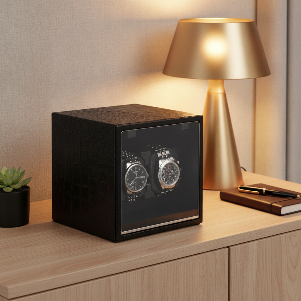 Boite remontoir 2slot black leather   lifestyle chevet
