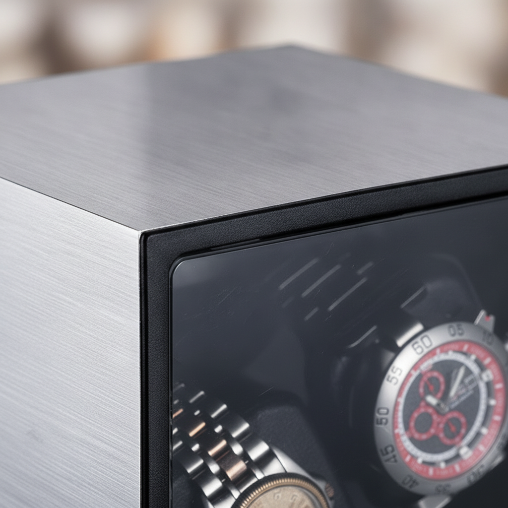 Boite remontoir 2slot silver metal   macro detail