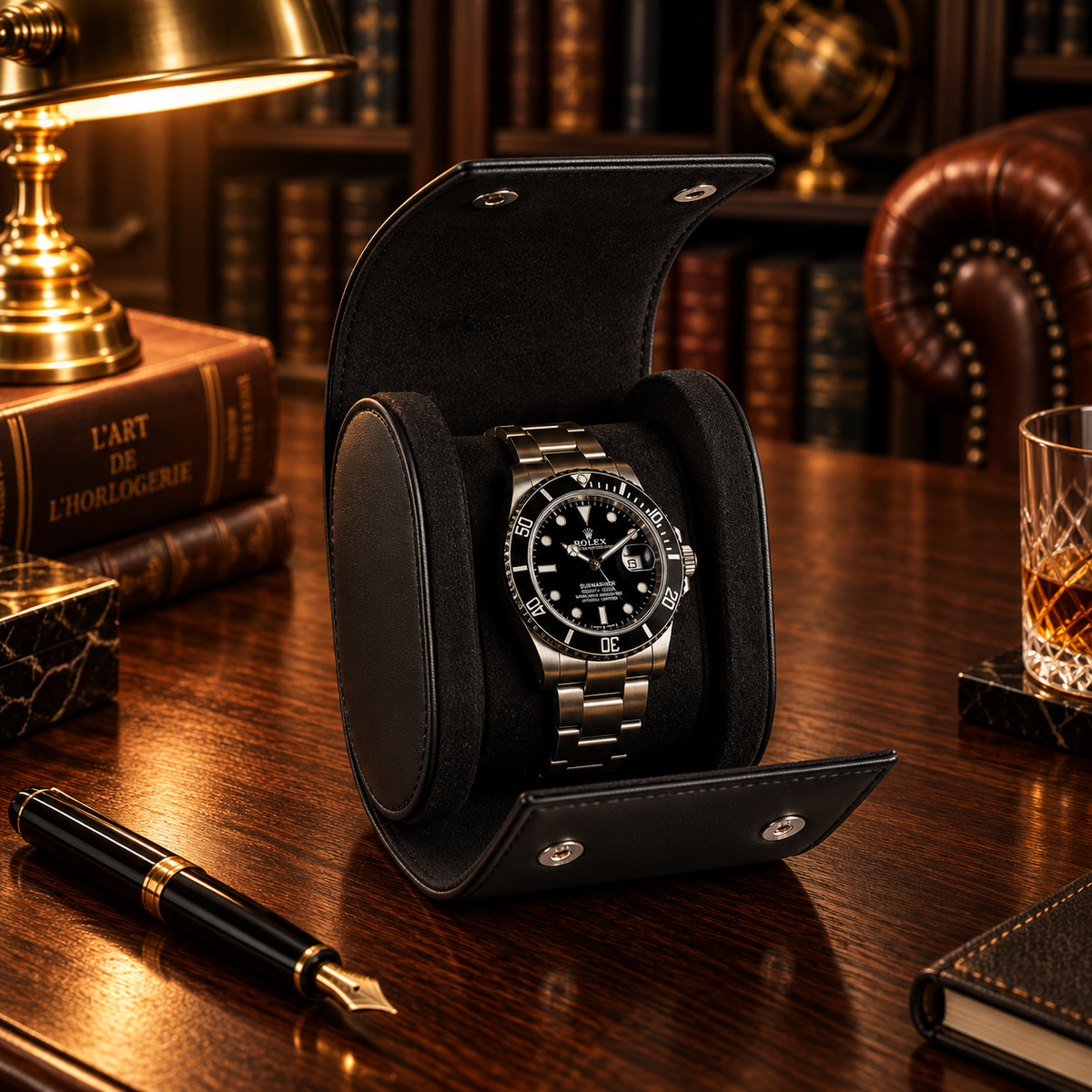 Étui Rouleau à Montres en Cuir Noir 1 à 3 Montres