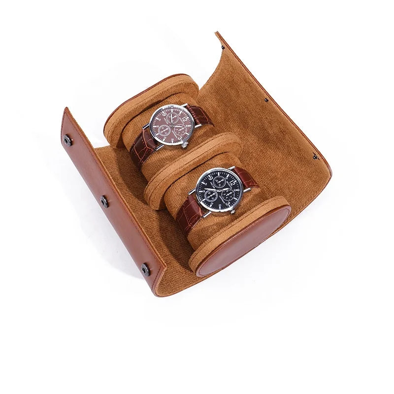 Étui à Montres en Cuir Marron