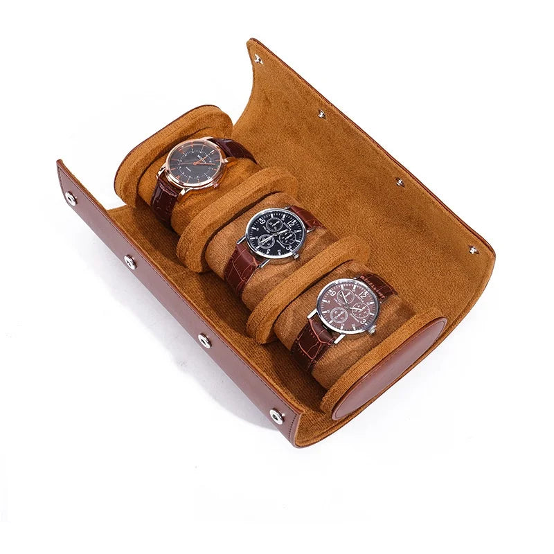 Étui à Montres en Cuir Marron