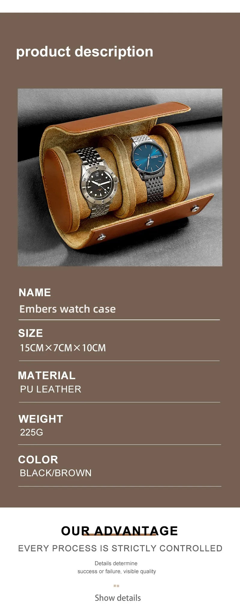Étui Rouleau à Montres en Cuir Noir 1 à 3 Montres