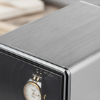Boite remontoir brushed silver metal   macro detail