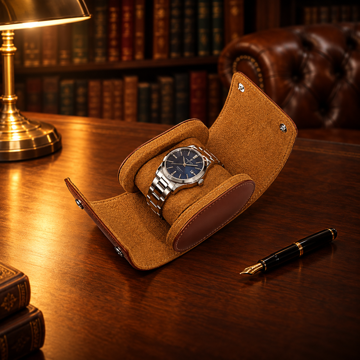 Étui à Montres en Cuir Marron 1 montre - bureau rempli