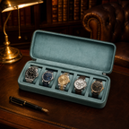 Étui de Voyage Montres Vert 5 montres - bureau rempli