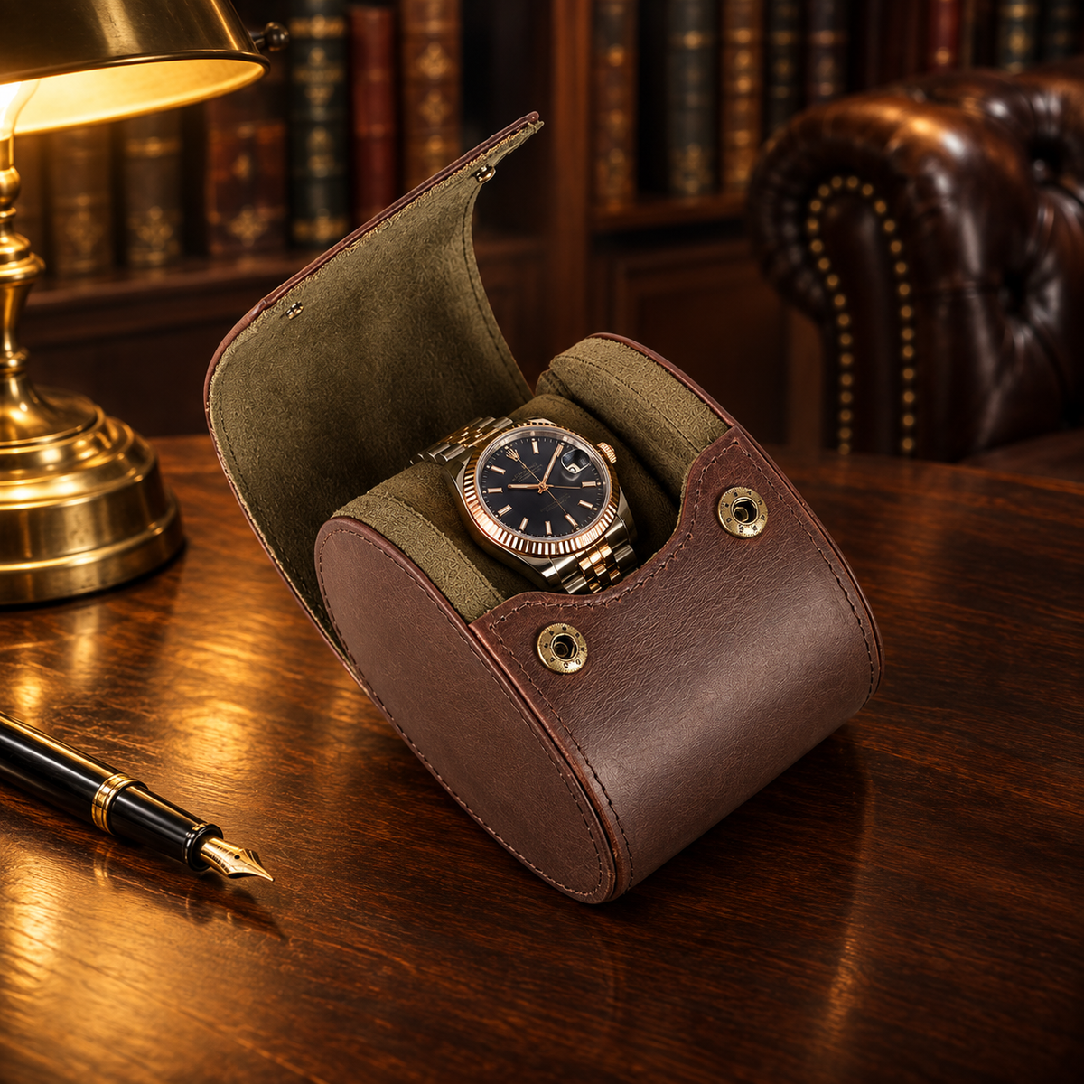 Étui Montre Voyage Cuir 1 montre - bureau rempli