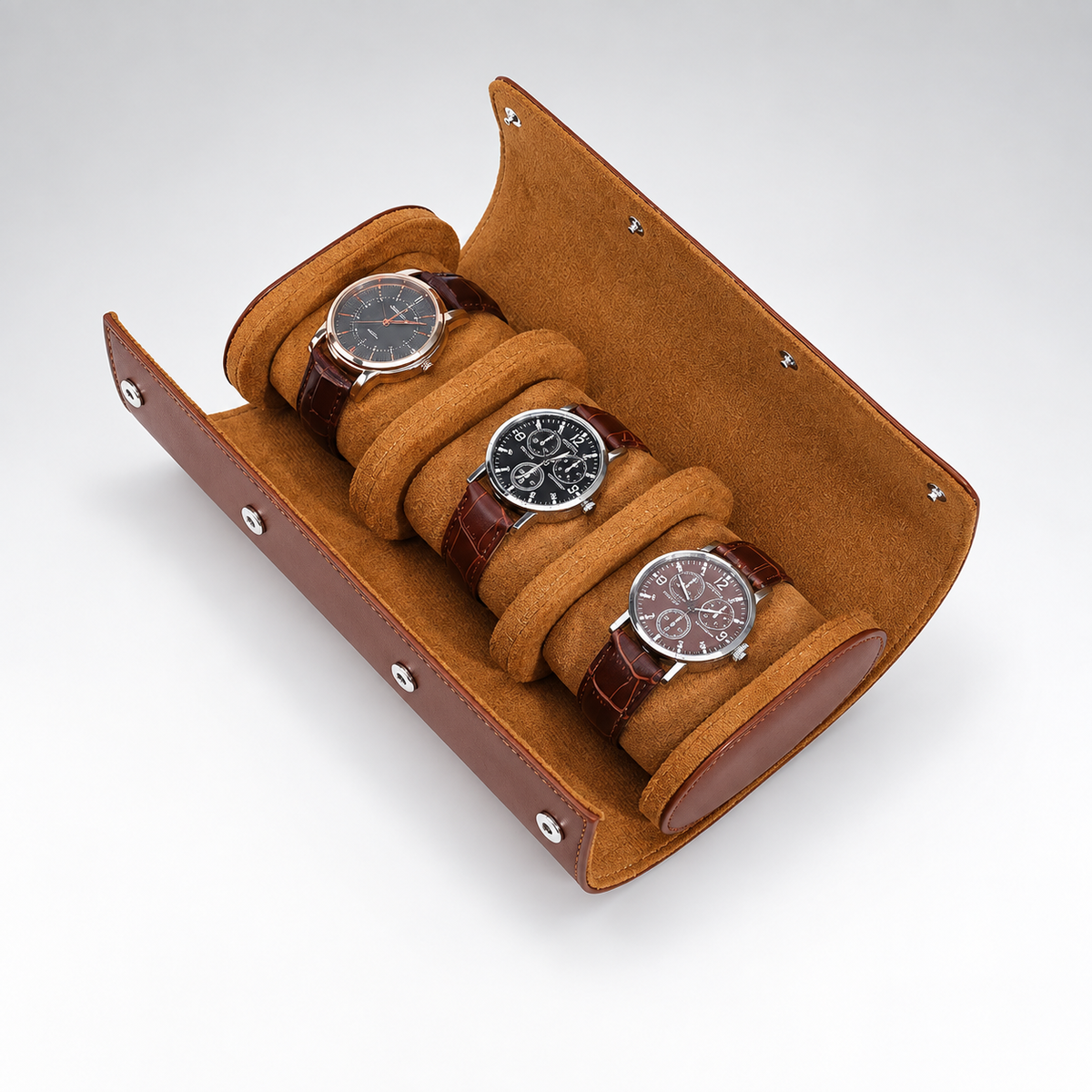 Étui à Montres en Cuir Marron 3 montres - packshot studio