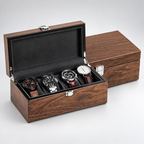Boîte à Montre en Bois de Noyer Couvercle Bois 4 montres - packshot studio