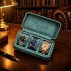 Étui de Voyage Montres Vert 3 montres - bureau rempli