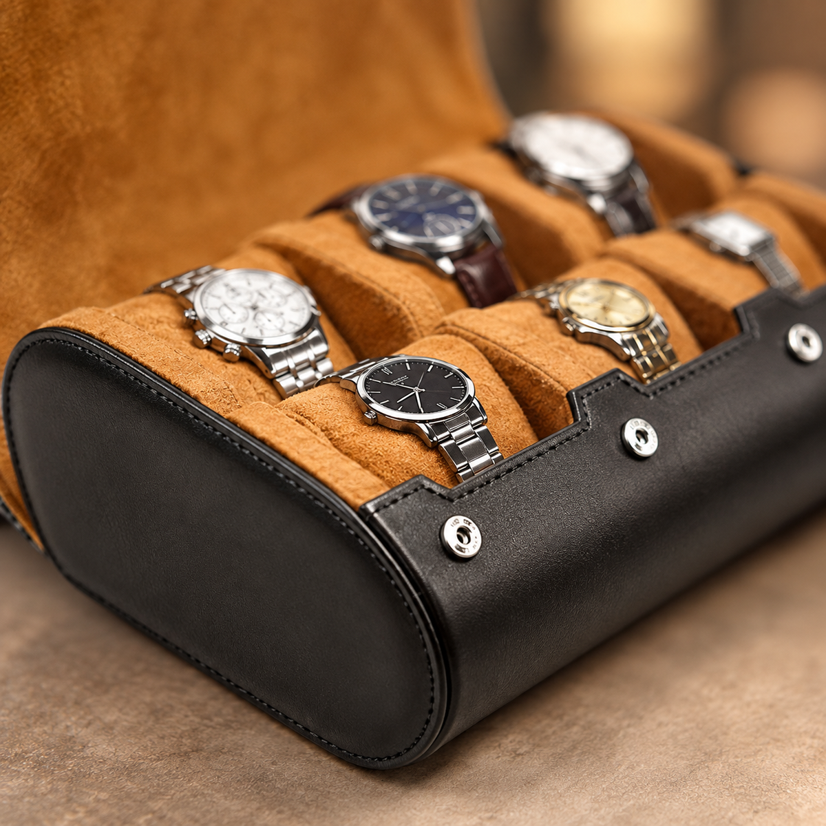 Étui à Montres Cuir - détail séparateurs et coussins