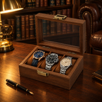 Boîte à Montre Bois 3 Montres - bureau bibliothèque anglaise, boîte remplie