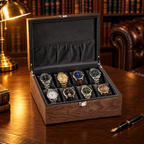 Boîte à Montre en Bois de Noyer 8 montres - bureau rempli