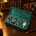 Étui de Voyage Montres Vert 4 montres - bureau bibliothèque anglaise, étui rempli