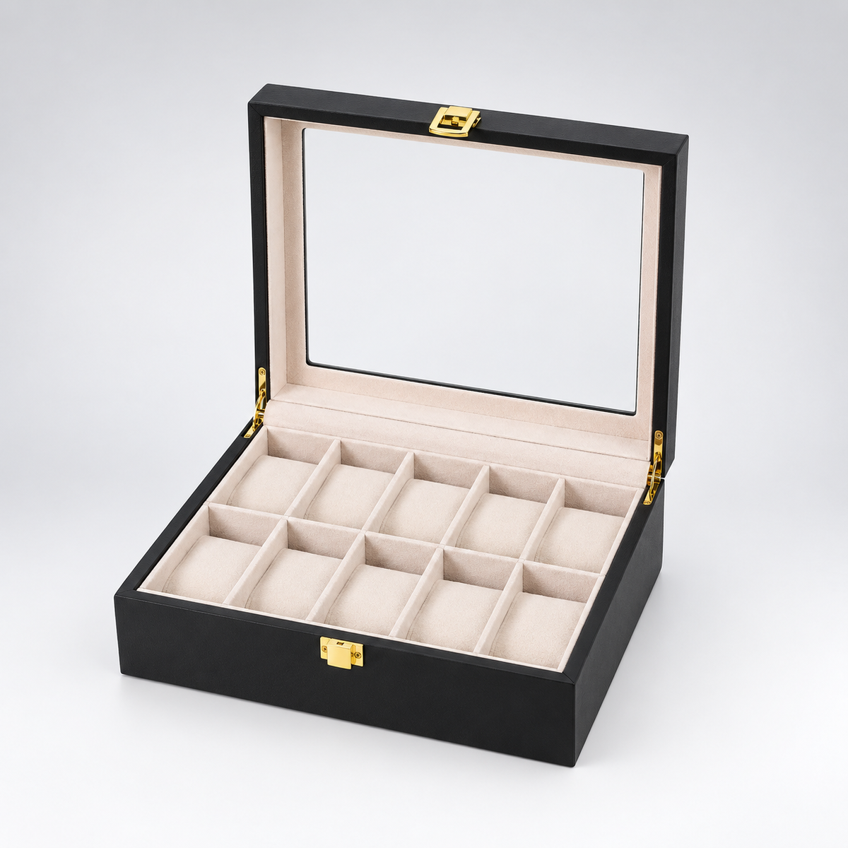 Boîte à montres en bambou noir 10 montres - packshot studio