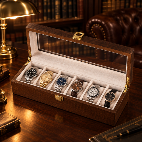Boite a Montre Marron remplie montres de luxe