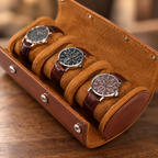 Étui à Montres en Cuir Marron - détail cuir