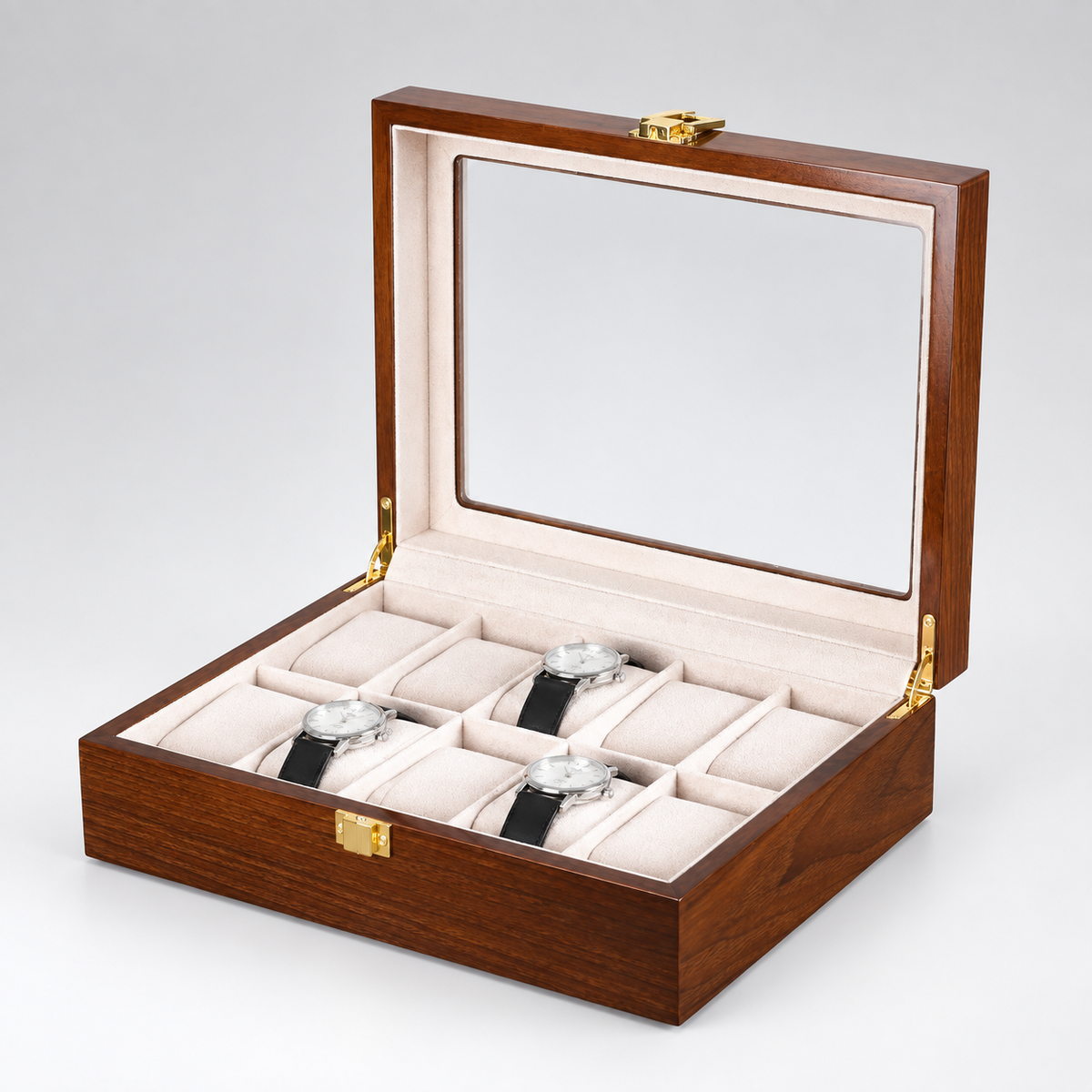 Boîte à montres en bambou noyer 10 montres - packshot studio