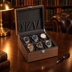 Boîte à Montre en Bois de Noyer 6 montres - bureau rempli