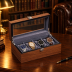 Boîte à Montres Bois vitrée 4 montres - bureau bibliothèque anglaise, boîte remplie