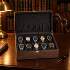 Boîte à Montre en Bois de Noyer 10 montres - bureau rempli